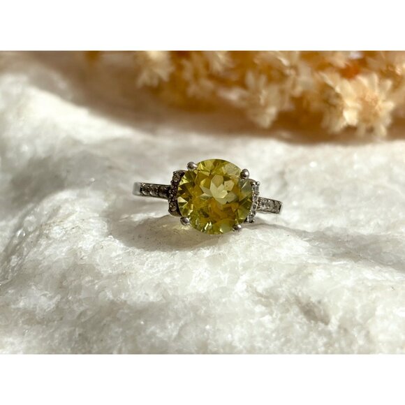 Citrine Semi-Precious Gemstone + CZ Framed 925 Sterling Silver Vintage Ring sz 8 - Picture 7 of 13